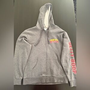 Nwt Gray Hoodie Fleece Women Jacket Betty Boop Biker Design